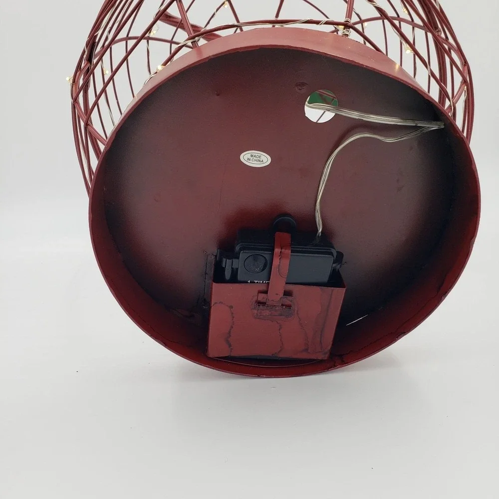 Decorative Red Metal Wire Apple Fairy Lights Hinged Farmhouse Rustic Country